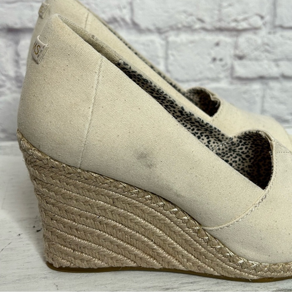 Toms Michele Canvas Peep Toe Wedge Espadrilles - Picture 11 of 16